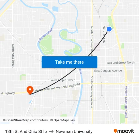 13th St And Ohio St Ib to Newman University map