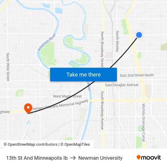 13th St And Minneapolis Ib to Newman University map