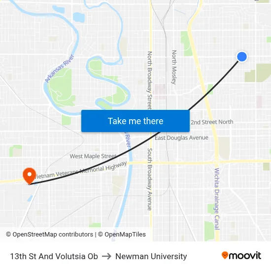 13th St And Volutsia Ob to Newman University map