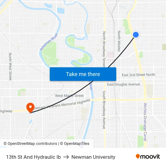 13th St And Hydraulic  Ib to Newman University map
