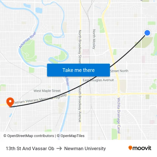 13th St And Vassar Ob to Newman University map