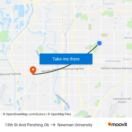 13th St And Pershing Ob to Newman University map