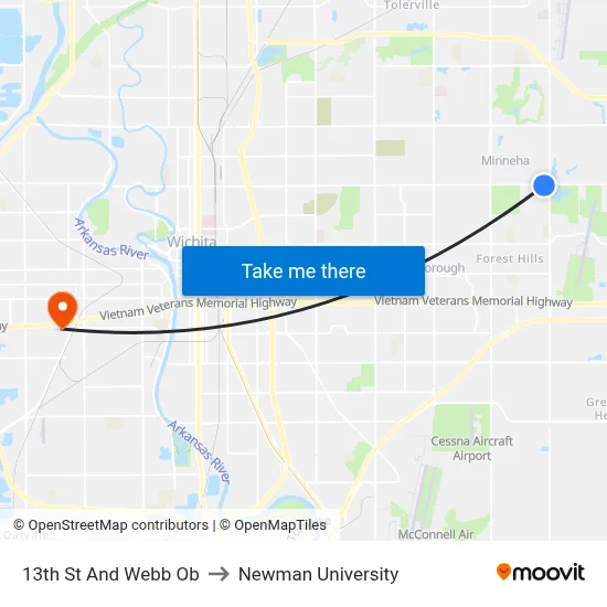 13th St And Webb Ob to Newman University map