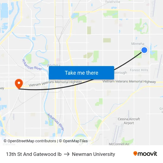 13th St And Gatewood Ib to Newman University map