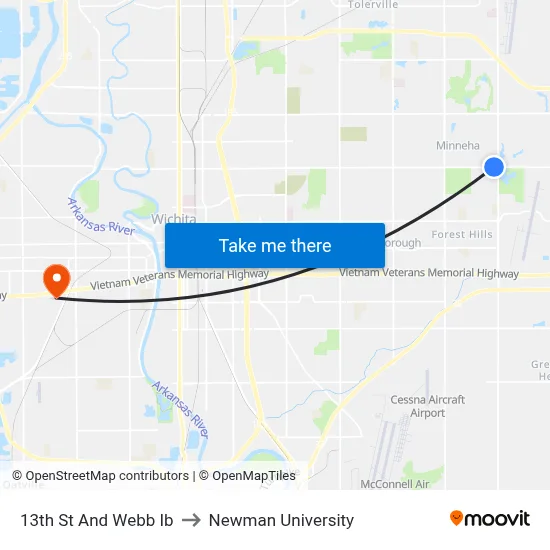 13th St And Webb Ib to Newman University map