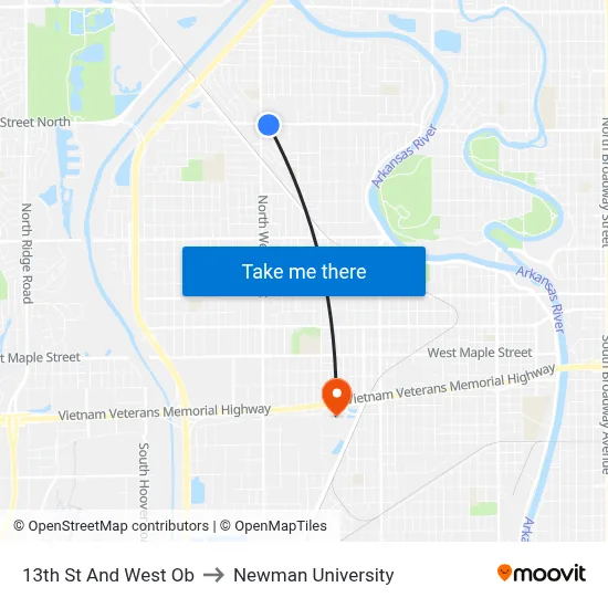 13th St And West Ob to Newman University map