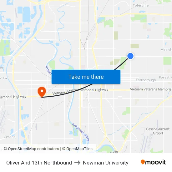 Oliver And 13th Northbound to Newman University map