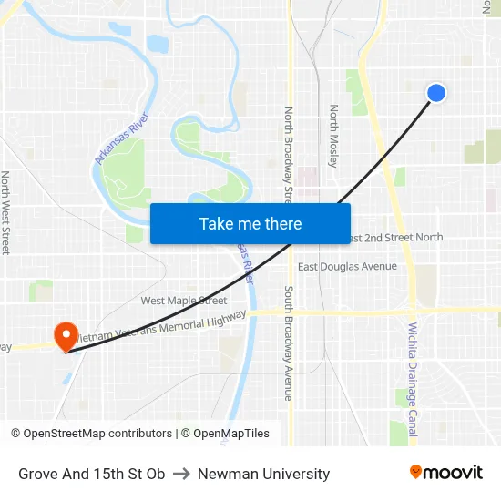 Grove And 15th St Ob to Newman University map