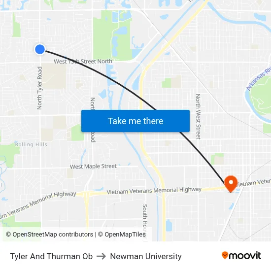 Tyler And Thurman Ob to Newman University map