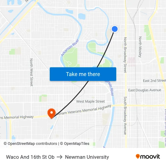Waco And 16th St Ob to Newman University map