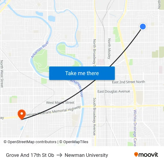 Grove And 17th St Ob to Newman University map