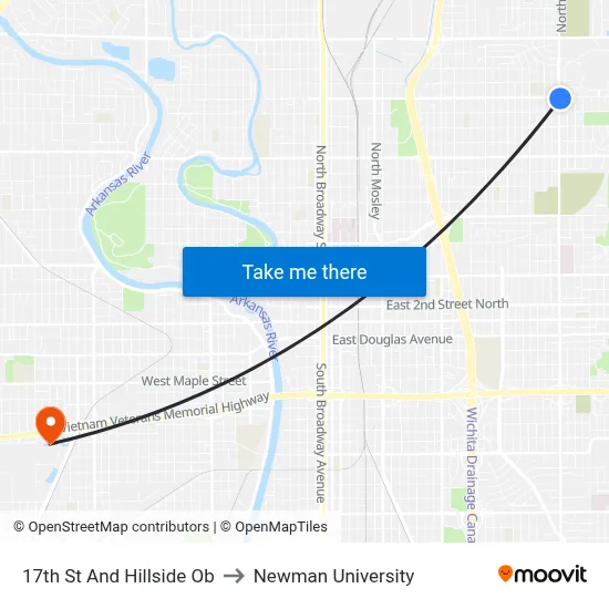 17th St And Hillside Ob to Newman University map