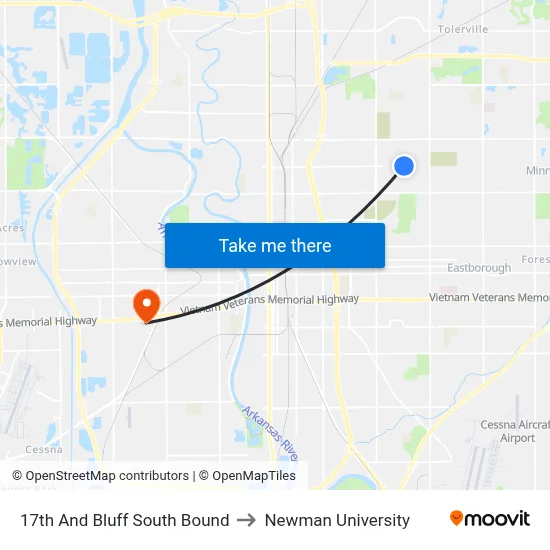 17th And Bluff South Bound to Newman University map