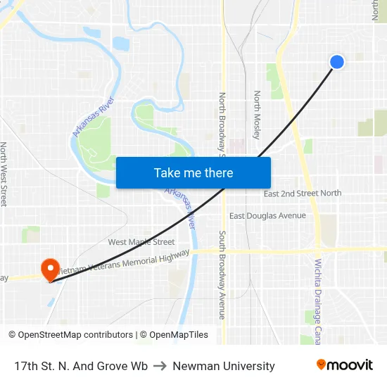 17th St. N. And Grove Wb to Newman University map
