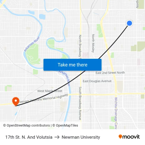 17th St. N. And Volutsia to Newman University map