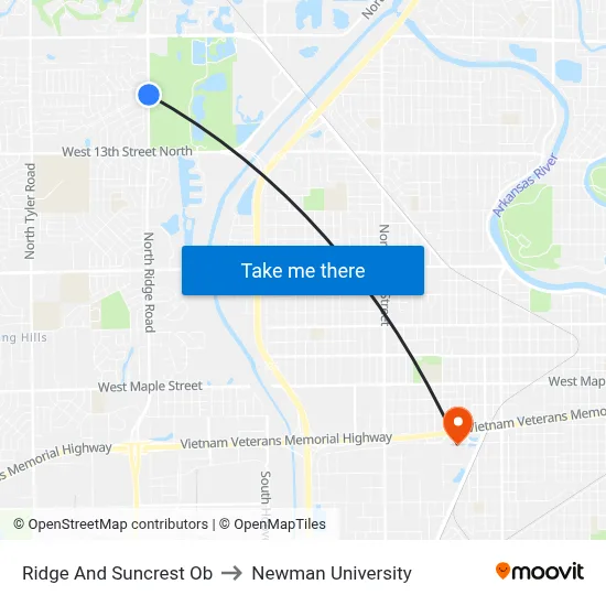 Ridge And Suncrest Ob to Newman University map