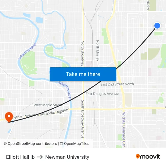 Elliott Hall Ib to Newman University map