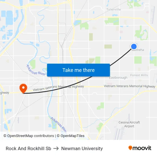 Rock And Rockhill Sb to Newman University map