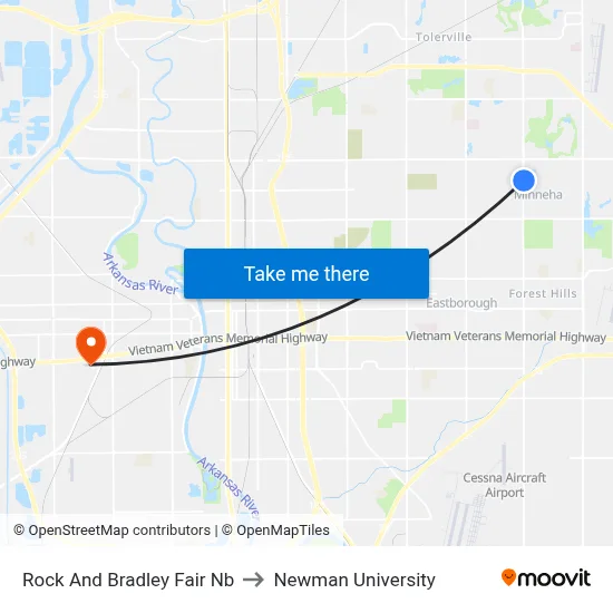 Rock And Bradley Fair Nb to Newman University map