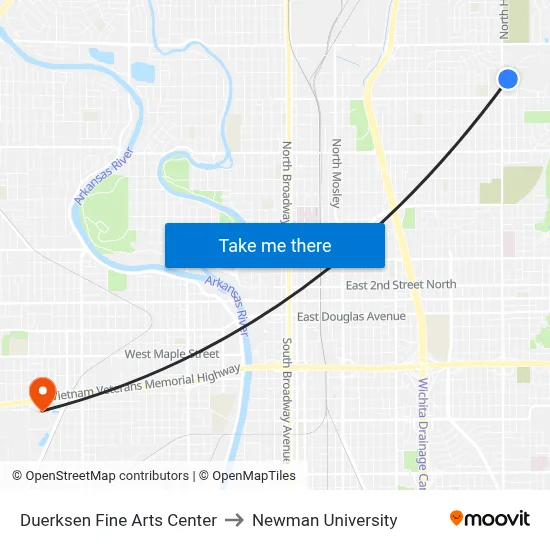 Duerksen Fine Arts Center to Newman University map