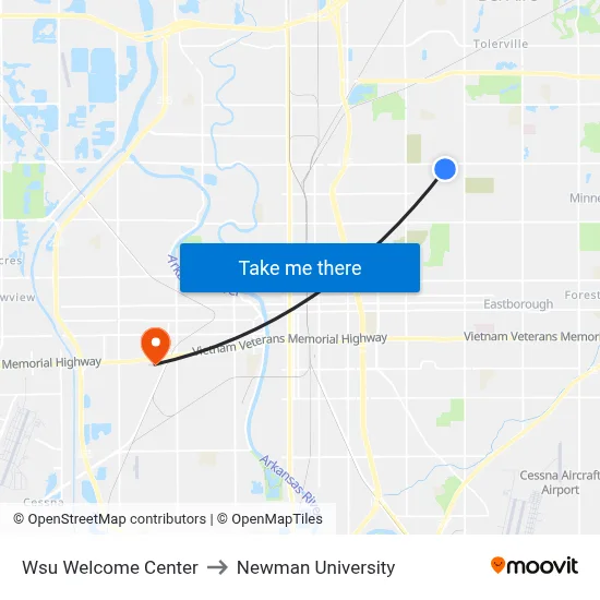 Wsu Welcome Center to Newman University map