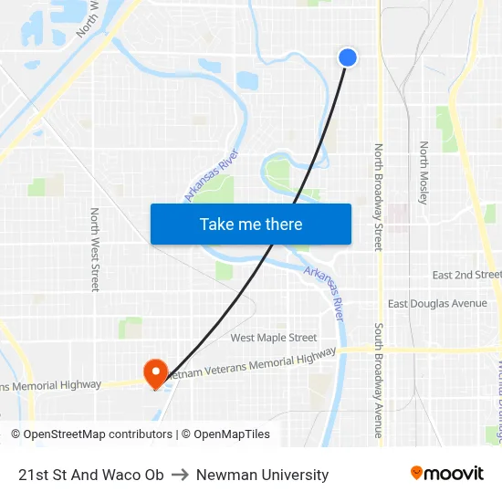 21st St And Waco Ob to Newman University map