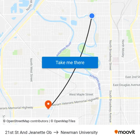 21st St And Jeanette Ob to Newman University map