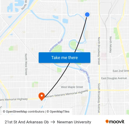 21st St And Arkansas Ob to Newman University map