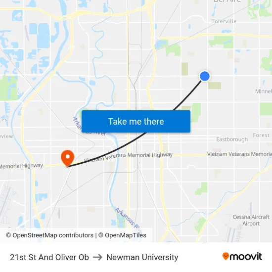 21st St And Oliver Ob to Newman University map