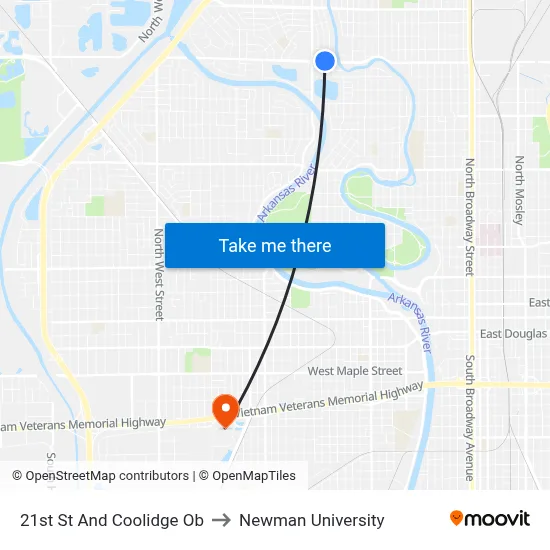 21st St And Coolidge Ob to Newman University map