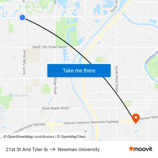 21st St And Tyler Ib to Newman University map