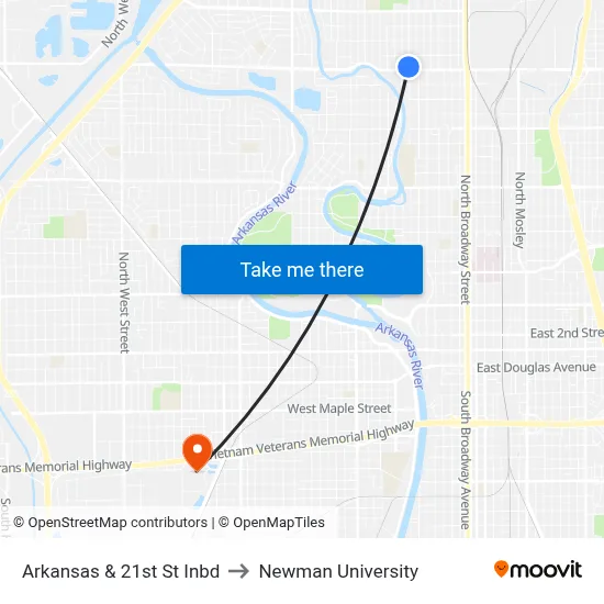 Arkansas & 21st St Inbd to Newman University map