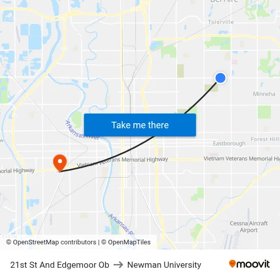 21st St And Edgemoor Ob to Newman University map