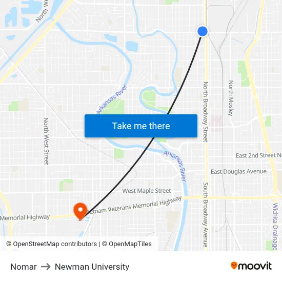 Nomar to Newman University map