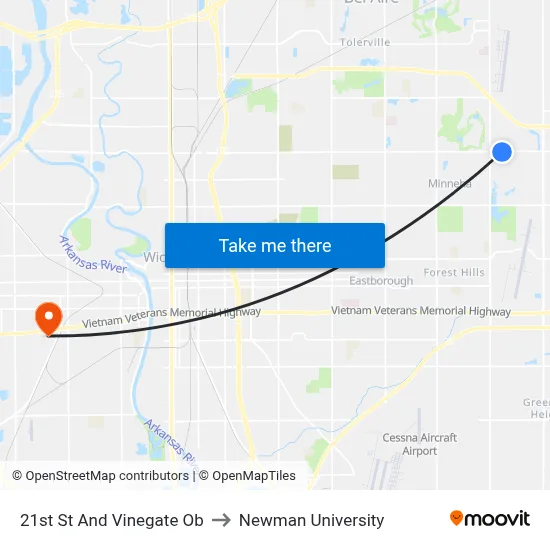 21st St And Vinegate Ob to Newman University map