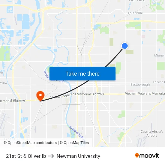21st St & Oliver Ib to Newman University map
