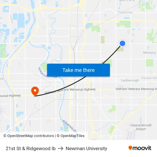 21st St & Ridgewood Ib to Newman University map