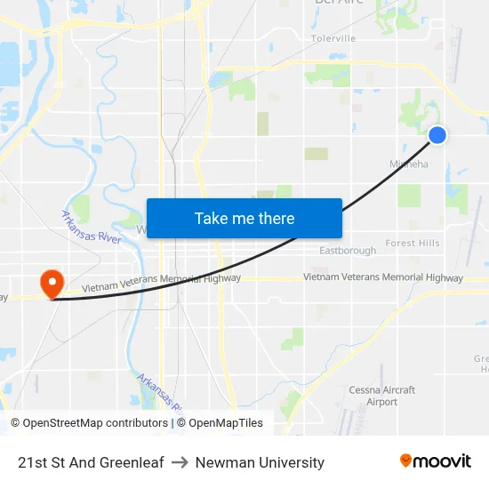 21st St And Greenleaf to Newman University map