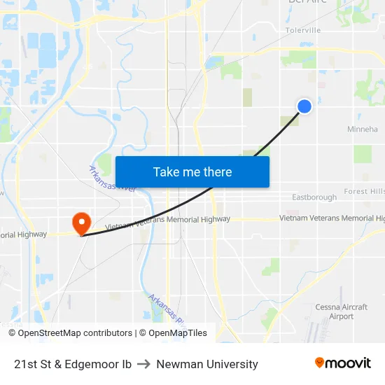 21st St & Edgemoor Ib to Newman University map