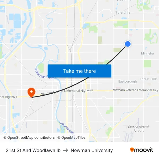 21st St And Woodlawn Ib to Newman University map