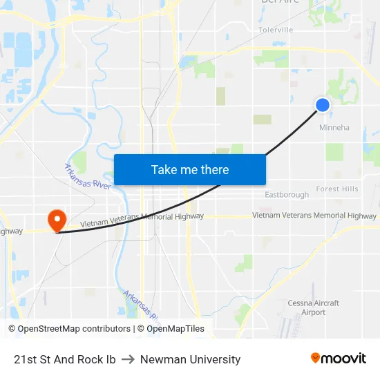 21st St And Rock Ib to Newman University map
