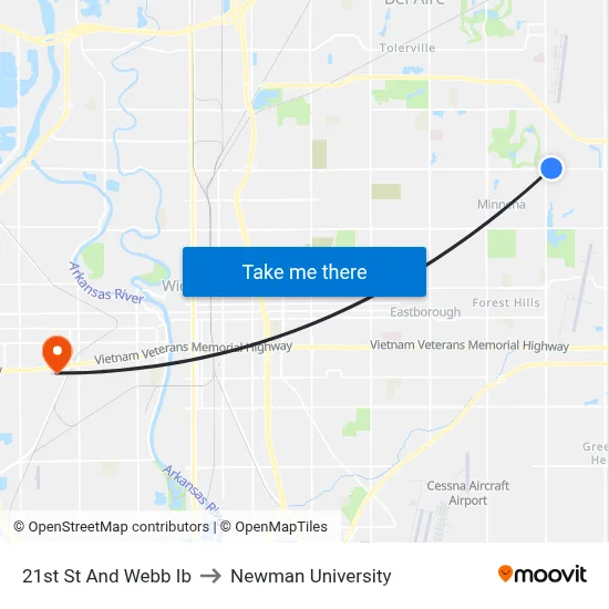 21st St And Webb Ib to Newman University map