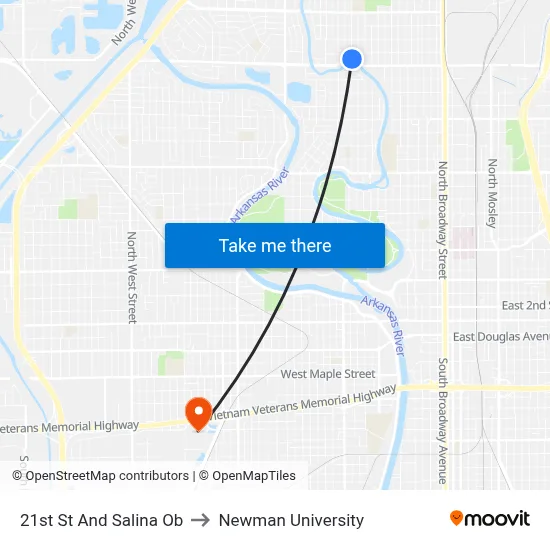21st St And Salina Ob to Newman University map