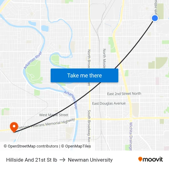 Hillside And 21st St Ib to Newman University map