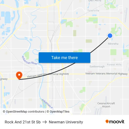 Rock And 21st St Sb to Newman University map