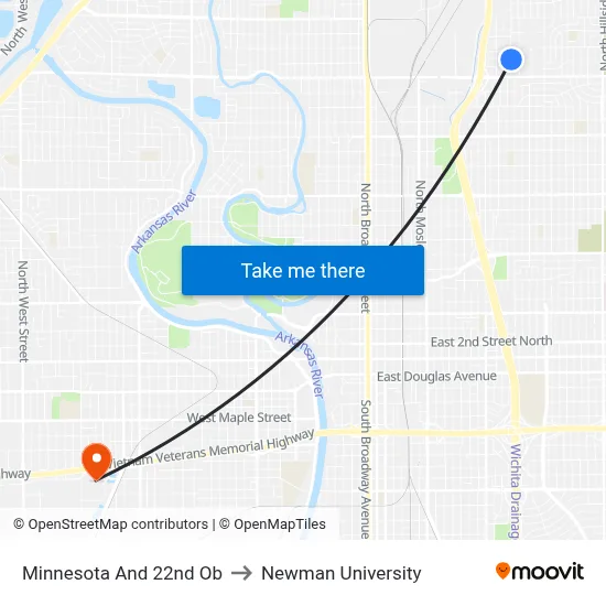 Minnesota And 22nd Ob to Newman University map