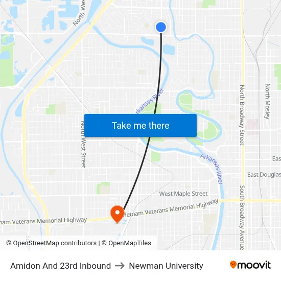 Amidon And 23rd Inbound to Newman University map