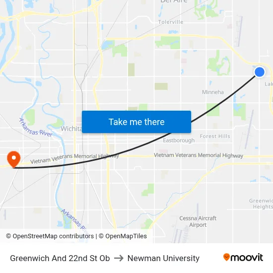 Greenwich And 22nd St Ob to Newman University map