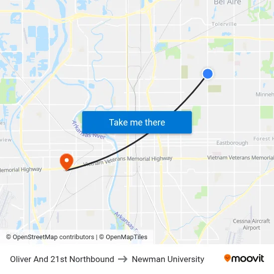 Oliver And 21st Northbound to Newman University map