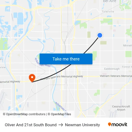 Oliver And 21st South Bound to Newman University map